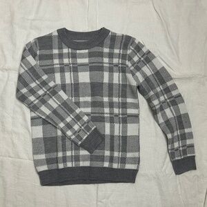 Gray and White Checkered Knit Sweater